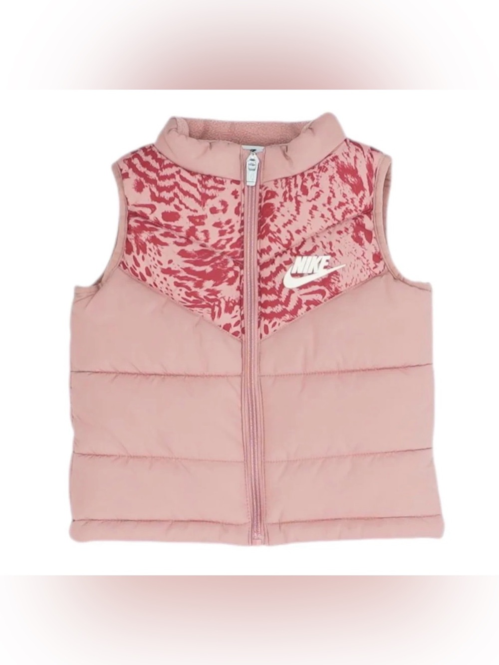 Nike Top Yoke Leopard Print  Lower Pink Puffer Full Zipper Active Vest